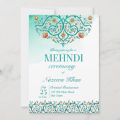 Invitation Turquoise oriental ornement motif islamique mehndi (Devant)