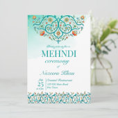 Invitation Turquoise oriental ornement motif islamique mehndi (Debout devant)