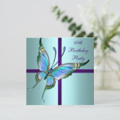 Invitation Turquoise Papillon pourpre Élégant 40e fête d'anni (Debout devant)