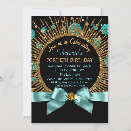 Invitation Turquoise Parties scintillant bleue et or femmes 4 (Dos)