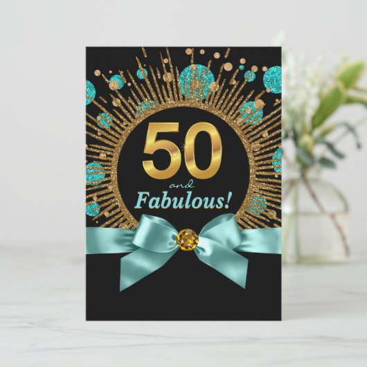 Invitation Turquoise Parties scintillant bleue et or femmes 5 (Debout devant)