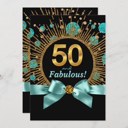 Invitation Turquoise Parties scintillant bleue et or femmes 5 (Devant / Derrière)