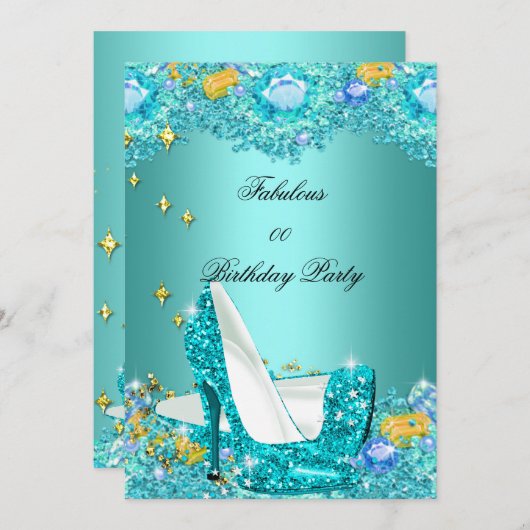 Invitation Turquoise Parties scintillant Bleue Haut talons Fa (Devant / Derrière)