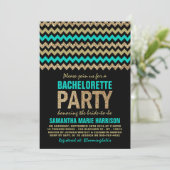 Invitation Turquoise, Parties scintillant Or Chevron Bachelor (Debout devant)