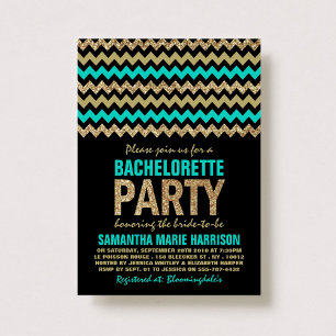 Invitation Turquoise, Parties scintillant Or Chevron Bachelor
