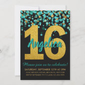 Invitation Turquoise Parties scintillant or Confetti Black Sw (Devant)