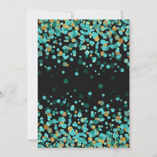 Invitation Turquoise Parties scintillant or Confetti Black Sw (Dos)