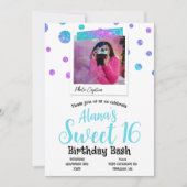 Invitation Turquoise, Parties scintillant rose chaud Pois Swe (Devant)