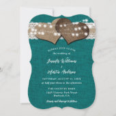 Invitation Turquoise Pays Burlap Lace String Mariage (Devant)