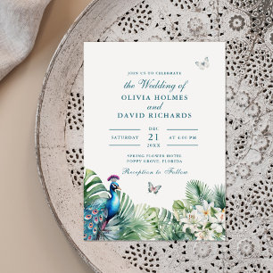 Invitation Turquoise Peacock Fleurs tropicales Mariage papill