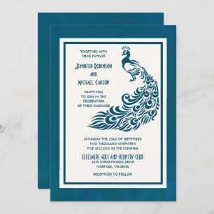 Invitation Turquoise Peacock l Bold Design Art déco élégant