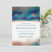 Invitation Turquoise & Pêche Aquarelle moderne fête d'anniver (Debout devant)