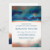 Invitation Turquoise & Pêche Aquarelle moderne fête d'anniver (Devant / Derrière)