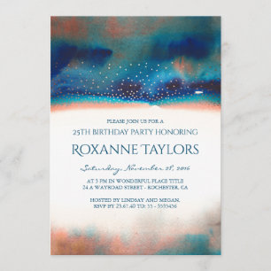 Invitation Turquoise & Pêche Aquarelle moderne fête d'anniver