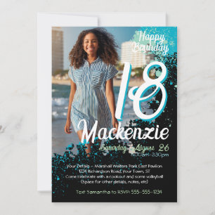 Invitation Turquoise peinture Splatter Photo 18e anniversaire