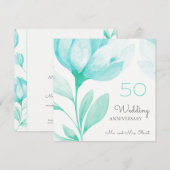 Invitation Turquoise Peonies Mariage Anniversaire 50 ans (Devant / Derrière)