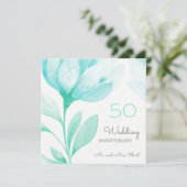 Invitation Turquoise Peonies Mariage Anniversaire 50 ans (Debout devant)