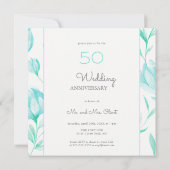 Invitation Turquoise Peonies Mariage Anniversaire 50 ans (Dos)