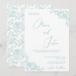 Invitation Turquoise Peony Elegance Mariage