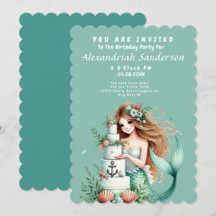 Invitation Turquoise personnalisé Mermaid Beach Anniversaire
