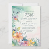 Invitation Turquoise Pink Yellow Pastel Floral 75e anniversai (Devant)