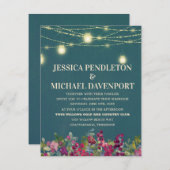 Invitation Turquoise Plum violet à cordes florales Mariage (Devant / Derrière)