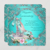 Invitation Turquoise Princesse Bleue Tiara Quinceanera (Devant / Derrière)