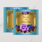 Invitation Turquoise Purple Bleu Rose Gold fête d'anniversair (Devant / Derrière)