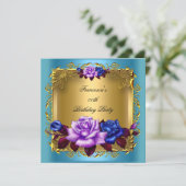 Invitation Turquoise Purple Bleu Rose Gold fête d'anniversair (Debout devant)