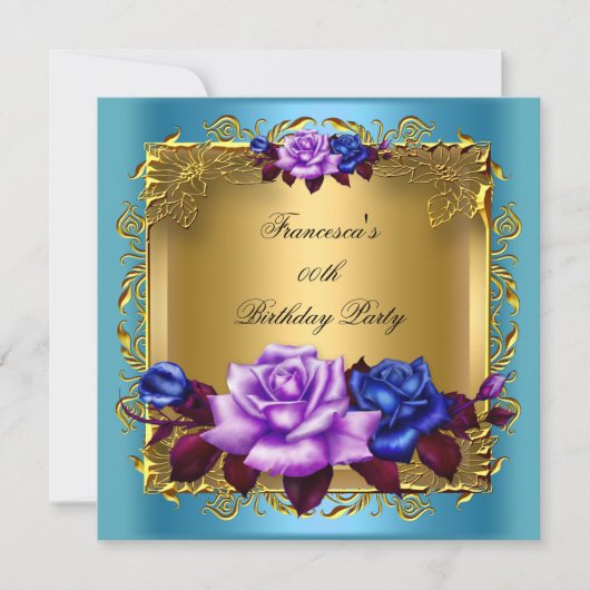 Invitation Turquoise Purple Bleu Rose Gold fête d'anniversair (Devant)