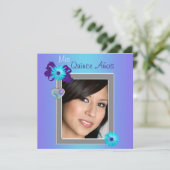 Invitation Turquoise Purple Daisy Photo Quinceanera (Debout devant)