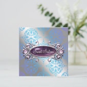 Invitation Turquoise Purple Damask Sweet 16 Anniversaire (Debout devant)