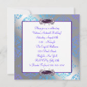 Invitation Turquoise Purple Damask Sweet 16 Anniversaire (Dos)
