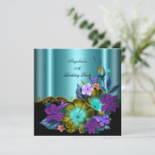 Invitation Turquoise Purple Floral Black Gold fête d'annivers (Debout devant)