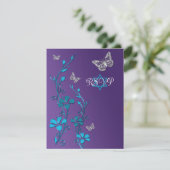 Invitation Turquoise, Purple Floral, Butterflies RSVP Card (Debout devant)
