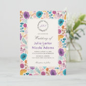 Invitation Turquoise Purple Jaune Fleurs de prairie de printe (Debout devant)