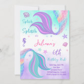 Invitation Turquoise Purple Mermaid Queues Anniversaire Invit (Devant)