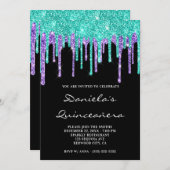 Invitation Turquoise Purple Parties scintillant Drives Black (Devant / Derrière)