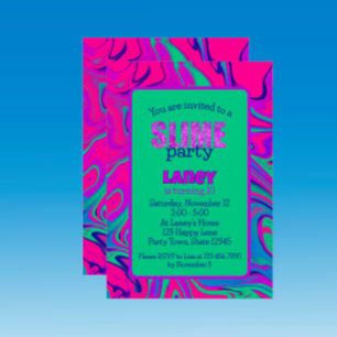 Invitation Turquoise Purple Slime Party Filles Anniversaire