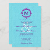 Invitation Turquoise Purple Vintage Monogramme Mariage V022 (Devant / Derrière)
