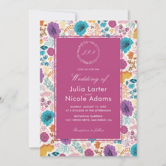 Invitation Turquoise Purple Yellow Spring Fleurs de prairie M (Devant)