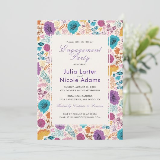 Invitation Turquoise Purple Yellow Spring Meadow (Debout devant)