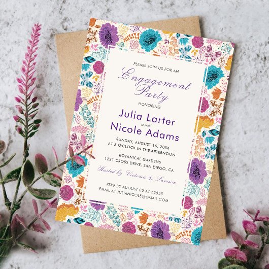 Invitation Turquoise Purple Yellow Spring Meadow