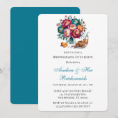 Invitation Turquoise Red Orange Bouquet Floral Bridesmaitres  (Devant / Derrière)