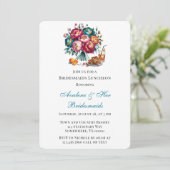 Invitation Turquoise Red Orange Bouquet Floral Bridesmaitres  (Debout devant)