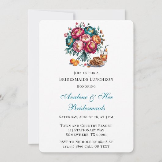 Invitation Turquoise Red Orange Bouquet Floral Bridesmaitres  (Devant)