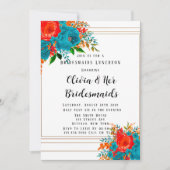 Invitation Turquoise Red Orange Floral Bridesmaiers Luncheon  (Devant)