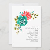 Invitation Turquoise Red Roses Boho Mariage Floral (Devant)