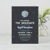 Invitation Turquoise Retro Discoball Flares Graduation Party (Debout devant)