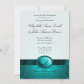 Invitation Turquoise Ribbon Mariage damassé (Devant)
